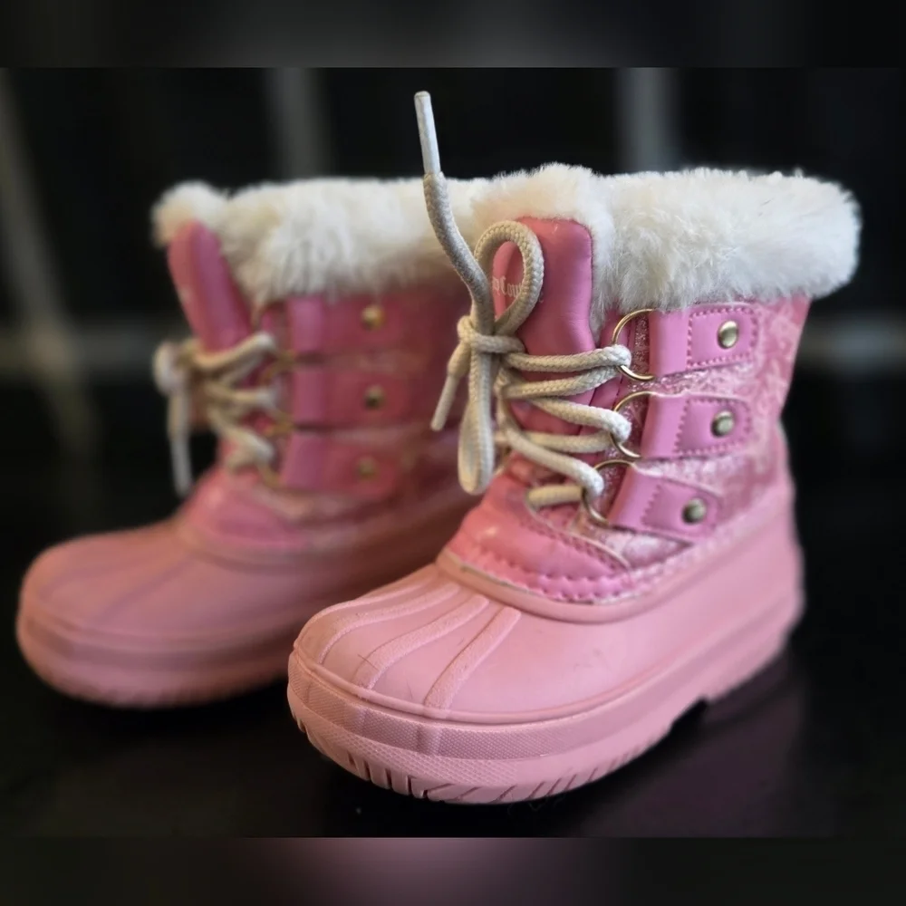 Juicy Couture Escalon Pink Waterproof Flat Heel Snow Rain Boot Fur Lined Baby 7